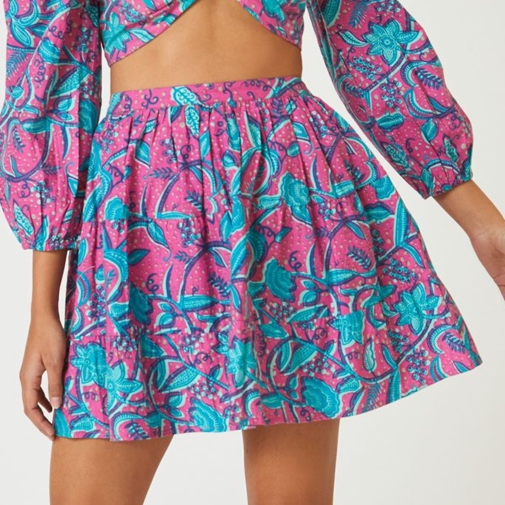 Anthropologie Love the Label Pink & Blue Printed Pleated Mini Skirt
